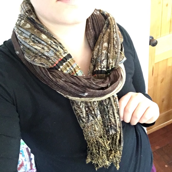 Brown and rainbow bohemian scarf reversible print - Picture 2 of 8